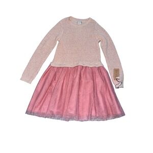 Cupcakes and Cashmere Kids Pink Knit Sweater Dress Sparkle Tulle Skirt Size 10